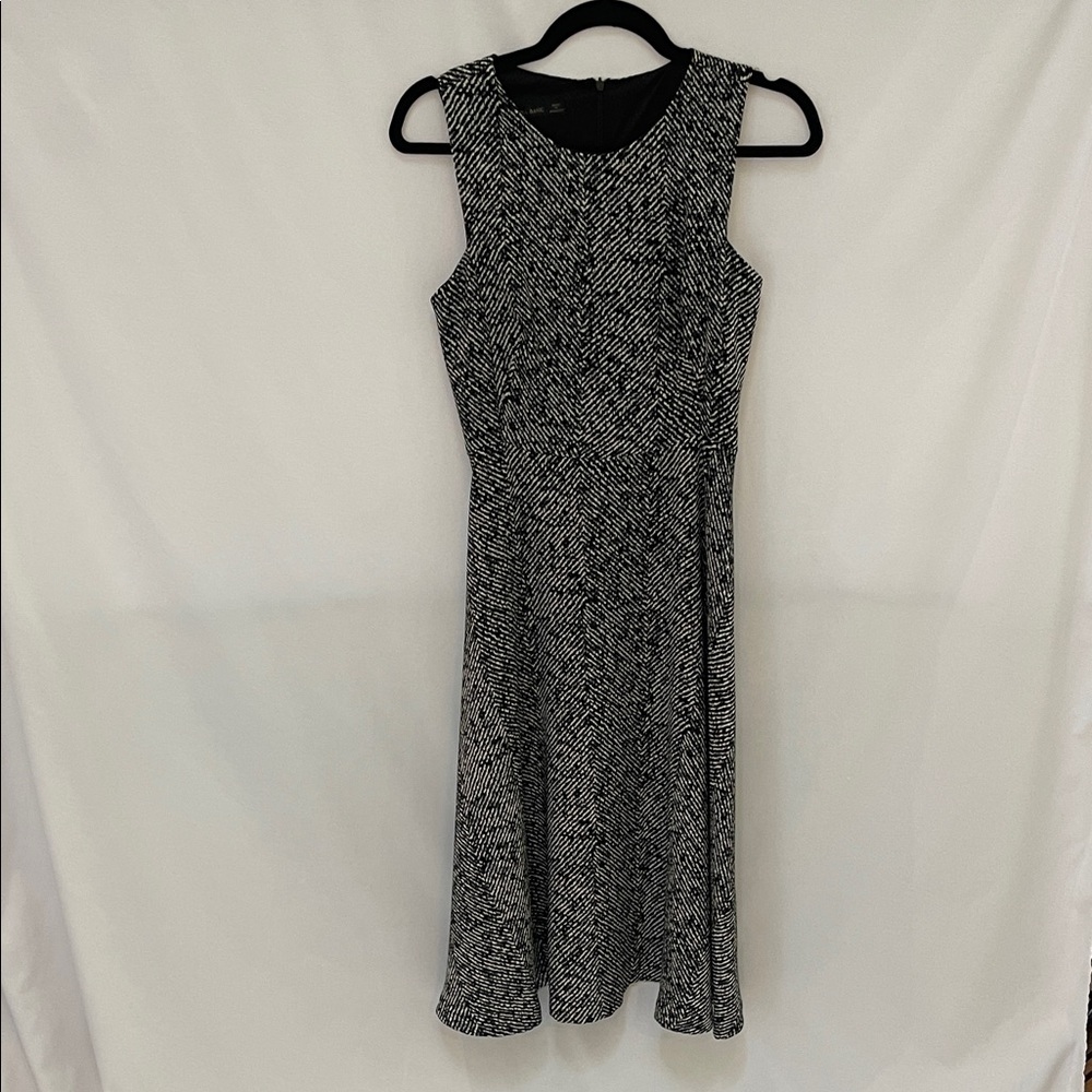 Zara Black and Beige Patterned Midi Dress